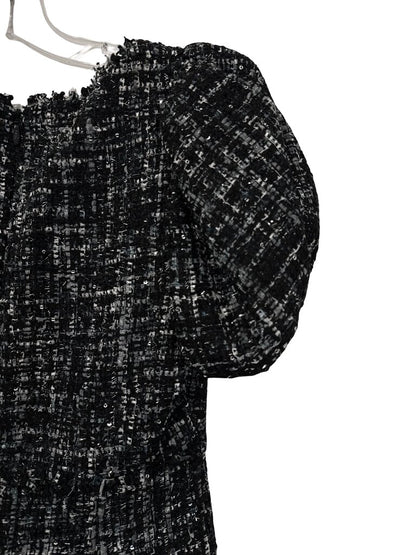 Metallic Tweed Sq Nk W/Flounce