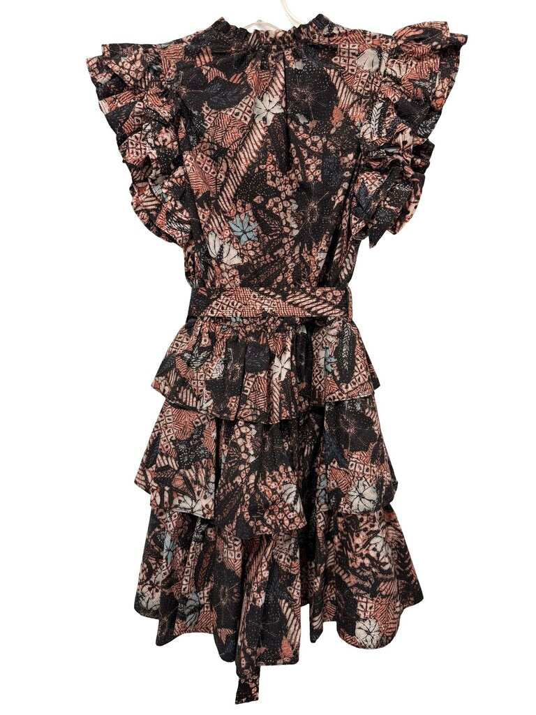 Print Tiered W/Ruffles Belted